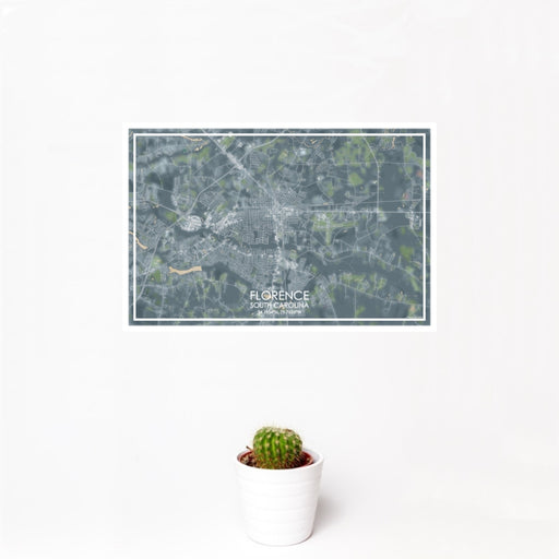 12x18 Florence South Carolina Map Print Landscape Orientation in Afternoon Style With Small Cactus Plant in White Planter