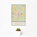 12x18 Florence South Carolina Map Print Portrait Orientation in Woodblock Style With Small Cactus Plant in White Planter