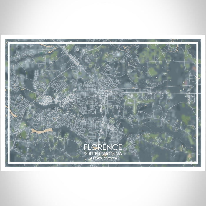 Florence South Carolina Map Print Landscape Orientation in Afternoon Style With Shaded Background