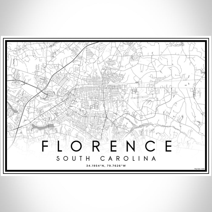 Florence South Carolina Map Print Landscape Orientation in Classic Style With Shaded Background