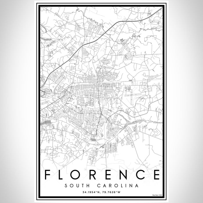 Florence South Carolina Map Print Portrait Orientation in Classic Style With Shaded Background