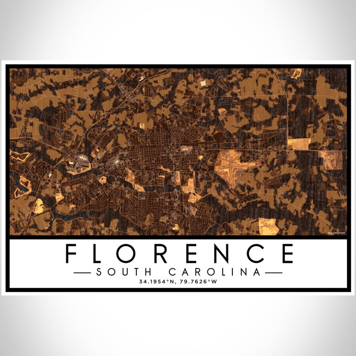 Florence South Carolina Map Print Landscape Orientation in Ember Style With Shaded Background