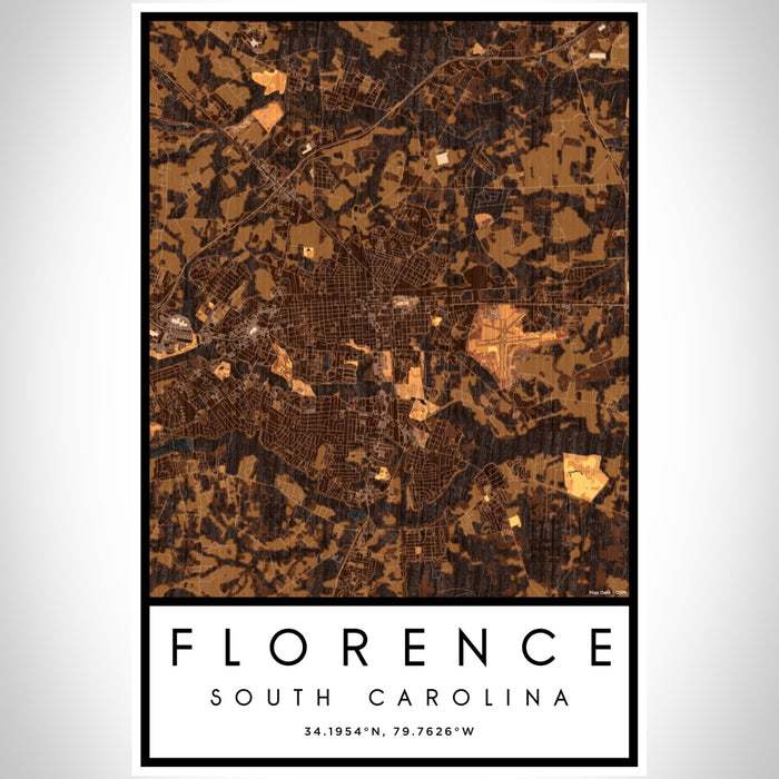 Florence South Carolina Map Print Portrait Orientation in Ember Style With Shaded Background