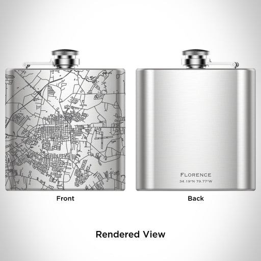 Rendered View of Florence South Carolina Map Engraving on 6oz Stainless Steel Flask
