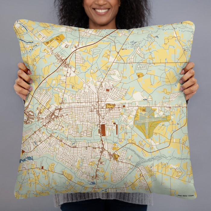 Person holding 22x22 Custom Florence South Carolina Map Throw Pillow in Woodblock