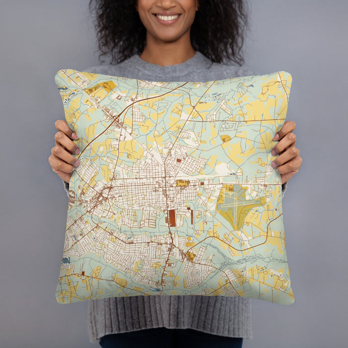 Person holding 18x18 Custom Florence South Carolina Map Throw Pillow in Woodblock