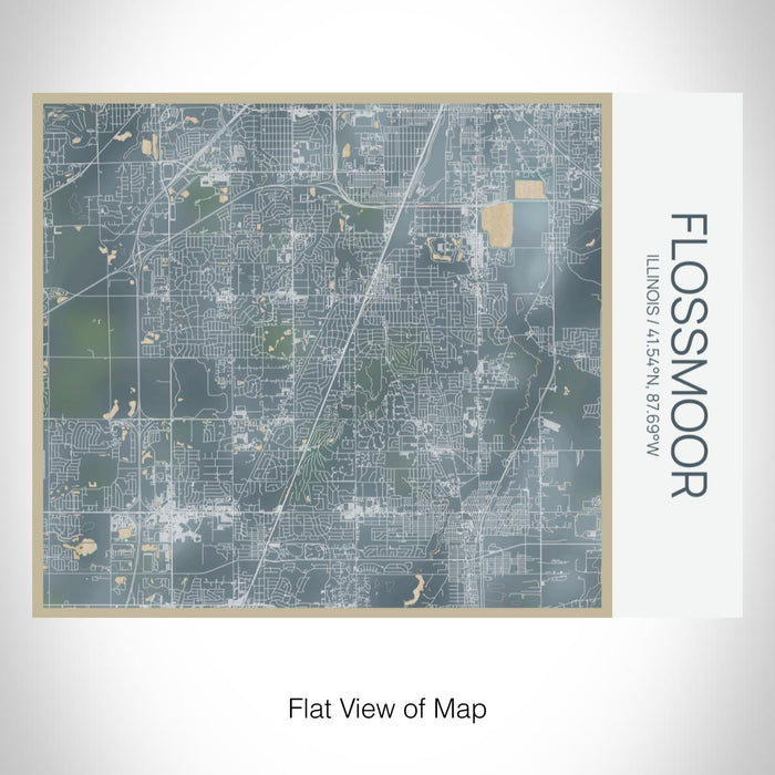 Rendered View of Flossmoor Illinois Map on 20oz Stainless Steel Insulated Bottle with Bamboo Top with printed afternoon style map