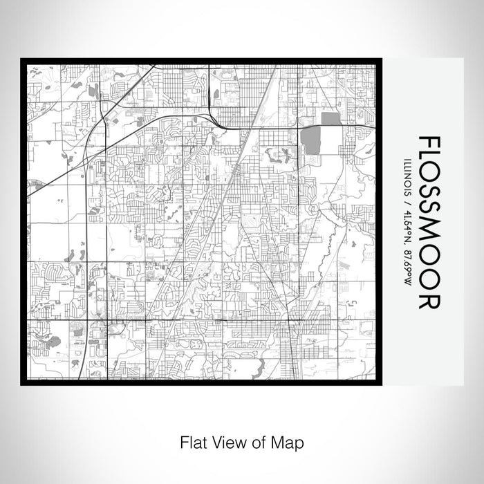 Rendered View of Flossmoor Illinois Map on 20oz Stainless Steel Insulated Bottle with Bamboo Top with printed classic style map