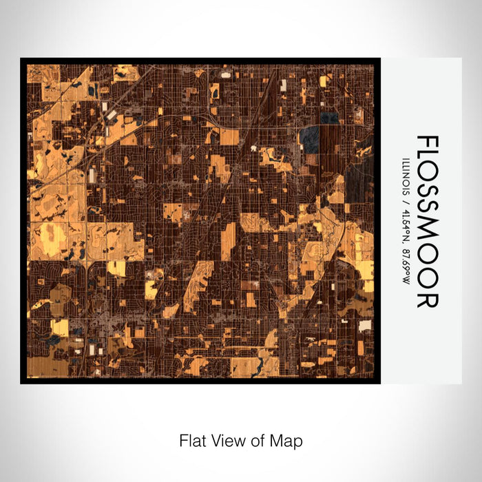 Rendered View of Flossmoor Illinois Map on 20oz Stainless Steel Insulated Bottle with Bamboo Top with printed ember style map