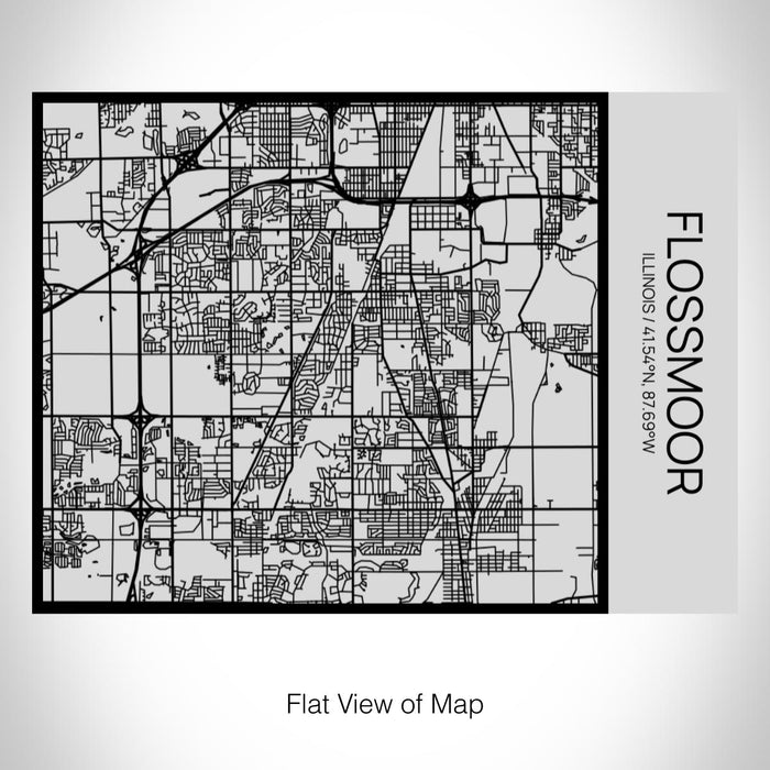 Rendered View of Flossmoor Illinois Map on 20oz Stainless Steel Insulated Bottle with Bamboo Top with printed Tactile Lines Map in Black
