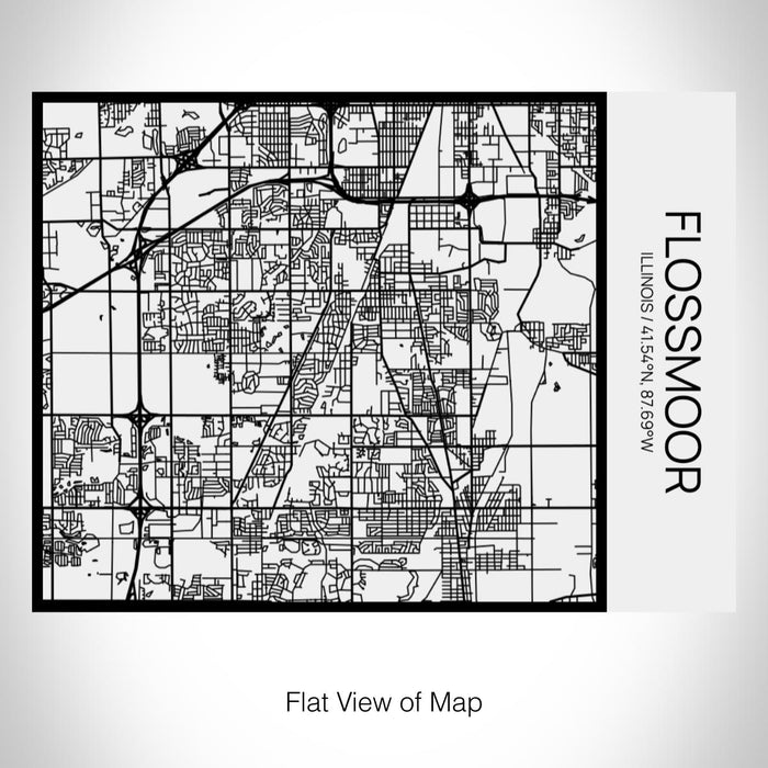 Rendered View of Flossmoor Illinois Map on 20oz Stainless Steel Insulated Bottle with Bamboo Top in Matte White with printed Tactile Lines Map in Black