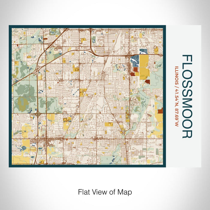 Rendered View of Flossmoor Illinois Map on 20oz Stainless Steel Insulated Bottle with Bamboo Top with printed woodblock style map