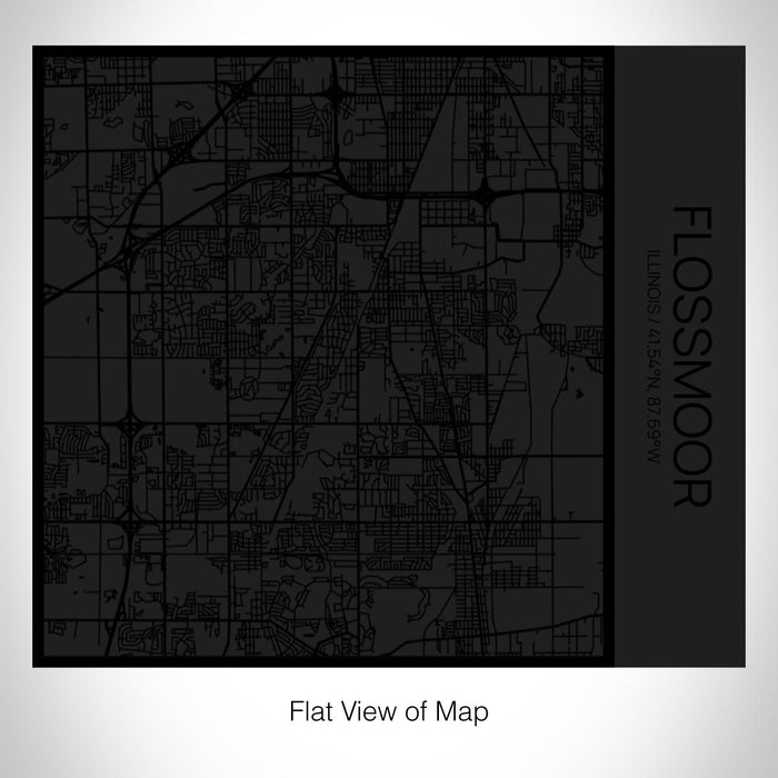 Rendered View of Flossmoor Illinois Map on 17oz Stainless Steel Insulated Tumbler in Matte Black with Tactile Lines