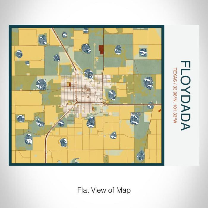 Rendered View of Floydada Texas Map on 20oz Stainless Steel Insulated Bottle with Bamboo Top with printed woodblock style map