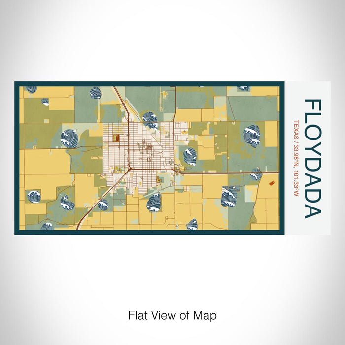 Rendered View of Floydada Texas Map on 17oz Stainless Steel Insulated Bottle with printed woodblock style map
