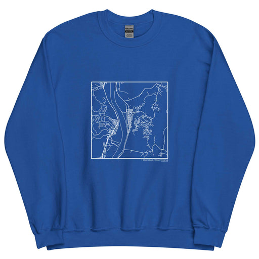Follansbee West Virginia  Map Unisex Crewneck Sweater with City inscription in Royal Blue