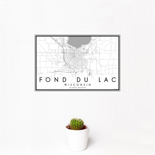 12x18 Fond du Lac Wisconsin Map Print Landscape Orientation in Classic Style With Small Cactus Plant in White Planter