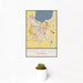 12x18 Fond du Lac Wisconsin Map Print Portrait Orientation in Woodblock Style With Small Cactus Plant in White Planter