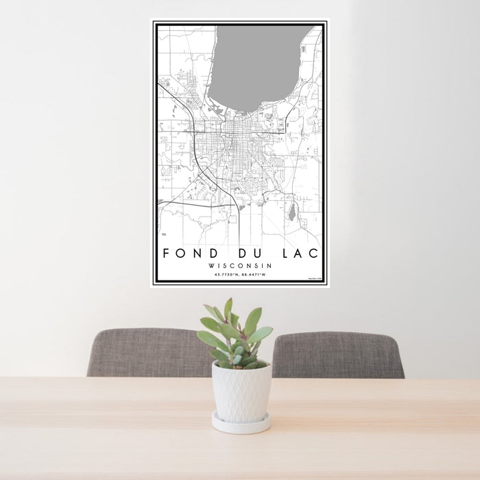 24x36 Fond du Lac Wisconsin Map Print Portrait Orientation in Classic Style Behind 2 Chairs Table and Potted Plant