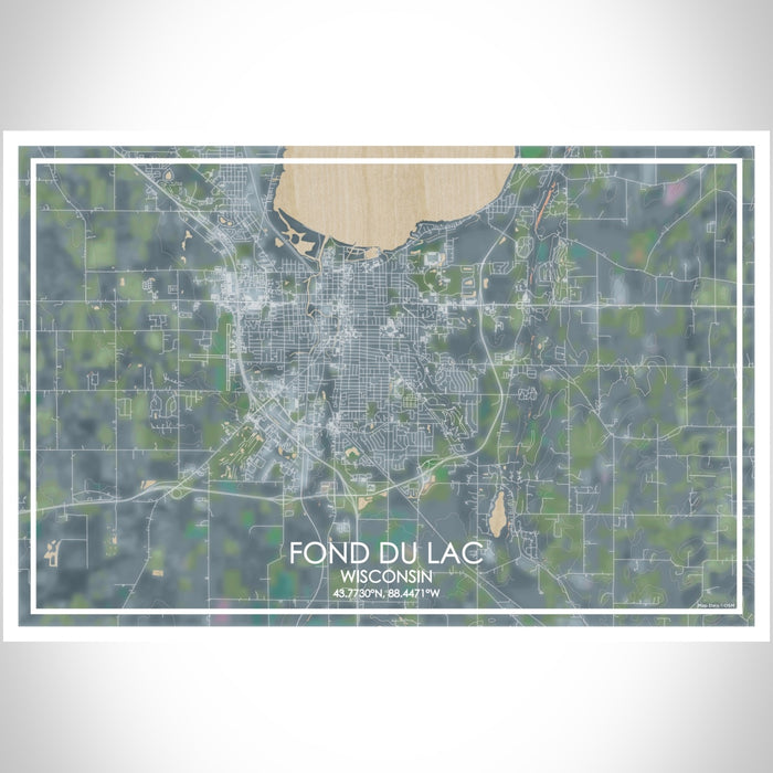 Fond du Lac Wisconsin Map Print Landscape Orientation in Afternoon Style With Shaded Background
