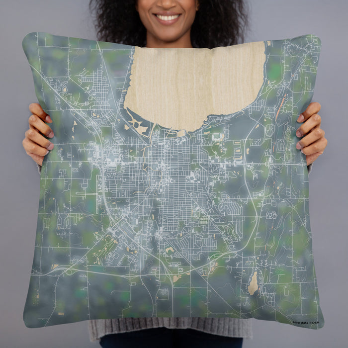 Person holding 22x22 Custom Fond du Lac Wisconsin Map Throw Pillow in Afternoon