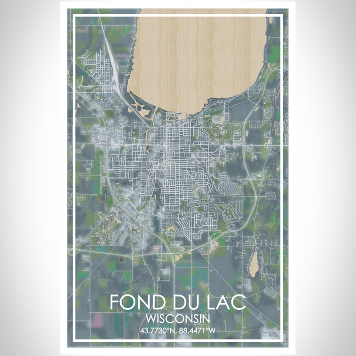 Fond du Lac Wisconsin Map Print Portrait Orientation in Afternoon Style With Shaded Background