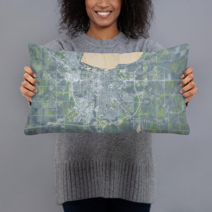 Person holding 20x12 Custom Fond du Lac Wisconsin Map Throw Pillow in Afternoon