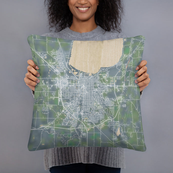 Person holding 18x18 Custom Fond du Lac Wisconsin Map Throw Pillow in Afternoon
