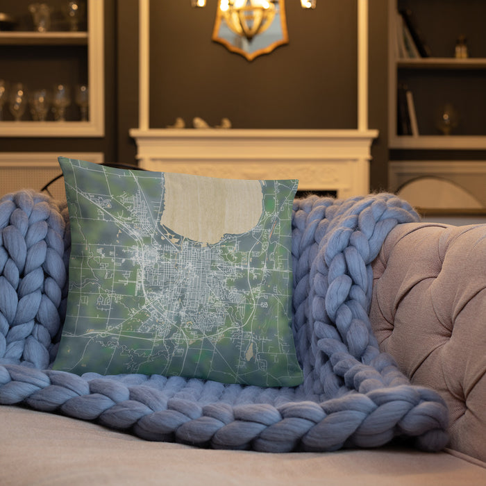 Custom Fond du Lac Wisconsin Map Throw Pillow in Afternoon on Cream Colored Couch