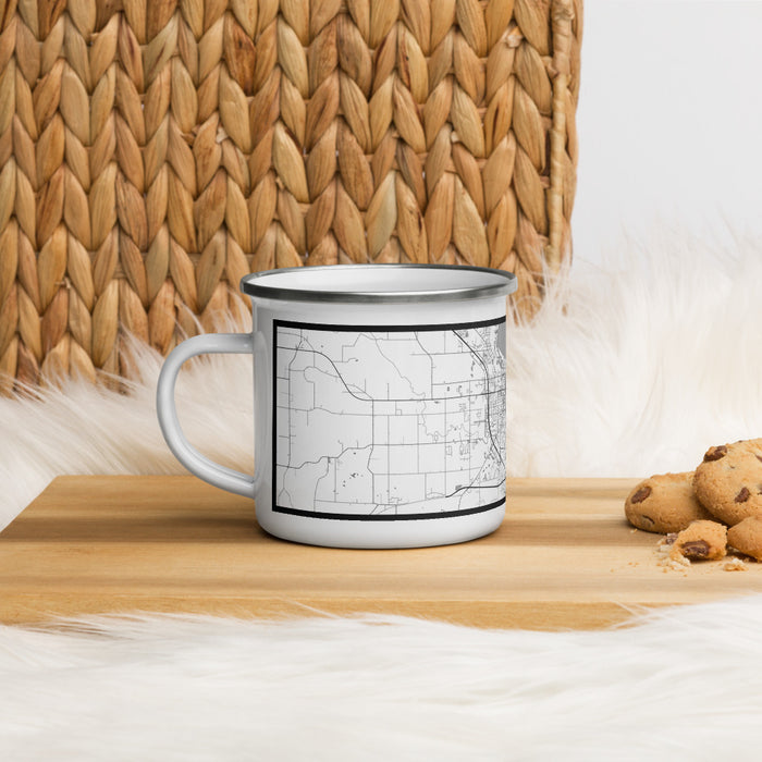 Left View Custom Fond du Lac Wisconsin Map Enamel Mug in Classic on Table Top