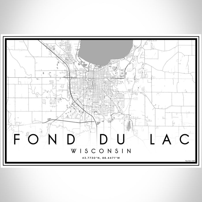Fond du Lac Wisconsin Map Print Landscape Orientation in Classic Style With Shaded Background