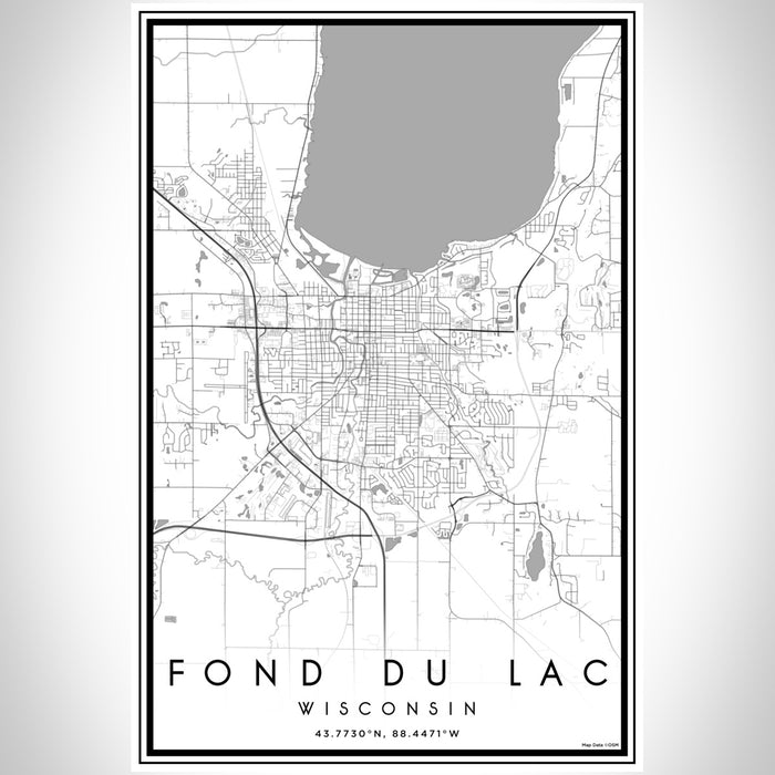 Fond du Lac Wisconsin Map Print Portrait Orientation in Classic Style With Shaded Background