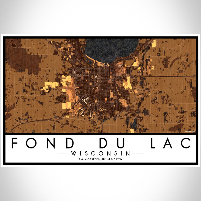 Fond du Lac Wisconsin Map Print Landscape Orientation in Ember Style With Shaded Background