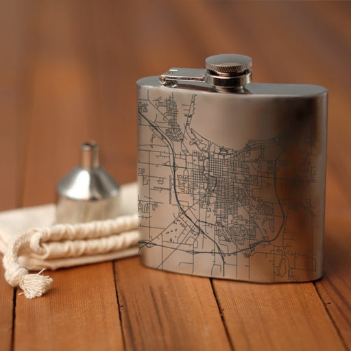 Fond du Lac Wisconsin Custom Engraved City Map Inscription Coordinates on 6oz Stainless Steel Flask