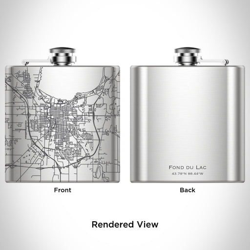Rendered View of Fond du Lac Wisconsin Map Engraving on 6oz Stainless Steel Flask