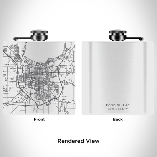 Rendered View of Fond du Lac Wisconsin Map Engraving on 6oz Stainless Steel Flask in White
