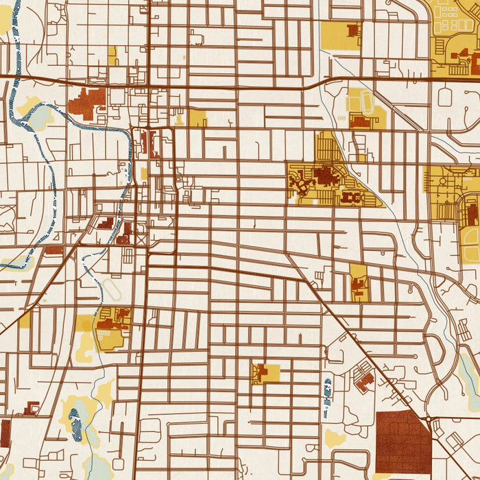 Fond du Lac Wisconsin Map Print in Woodblock Style Zoomed In Close Up Showing Details