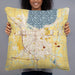 Person holding 22x22 Custom Fond du Lac Wisconsin Map Throw Pillow in Woodblock