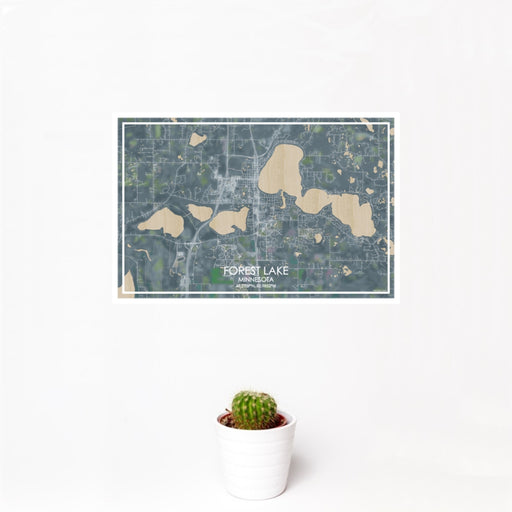 12x18 Forest Lake Minnesota Map Print Landscape Orientation in Afternoon Style With Small Cactus Plant in White Planter