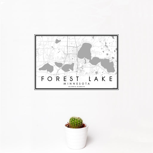12x18 Forest Lake Minnesota Map Print Landscape Orientation in Classic Style With Small Cactus Plant in White Planter