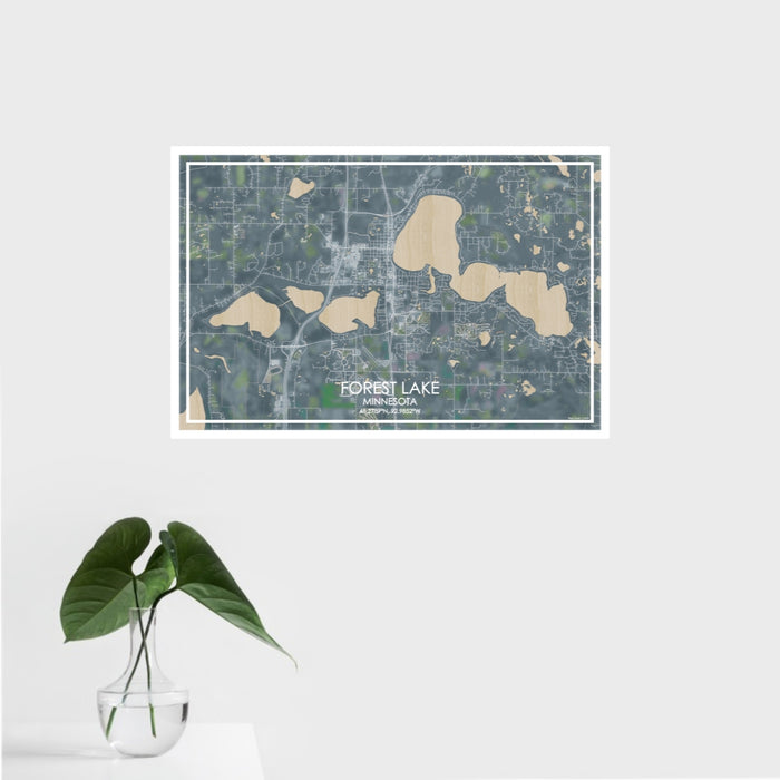 16x24 Forest Lake Minnesota Map Print Landscape Orientation in Afternoon Style With Tropical Plant Leaves in Water
