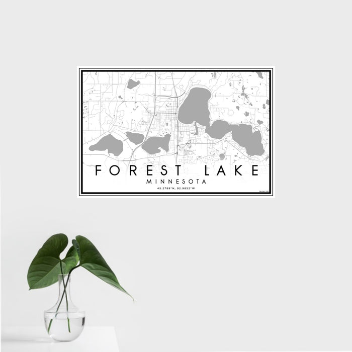 16x24 Forest Lake Minnesota Map Print Landscape Orientation in Classic Style With Tropical Plant Leaves in Water