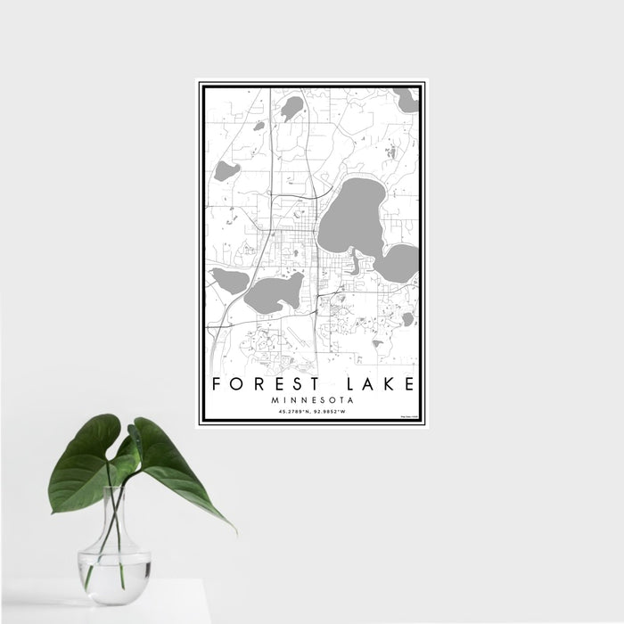 16x24 Forest Lake Minnesota Map Print Portrait Orientation in Classic Style With Tropical Plant Leaves in Water