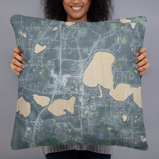 Person holding 22x22 Custom Forest Lake Minnesota Map Throw Pillow in Afternoon