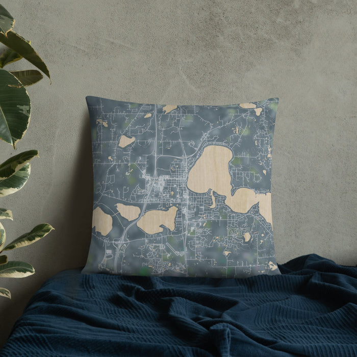 Custom Forest Lake Minnesota Map Throw Pillow in Afternoon on Bedding Against Wall