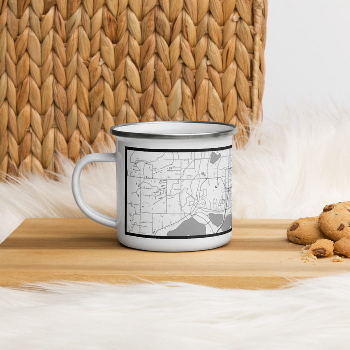 Left View Custom Forest Lake Minnesota Map Enamel Mug in Classic on Table Top