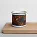 Front View Custom Forest Lake Minnesota Map Enamel Mug in Ember on Cutting Board