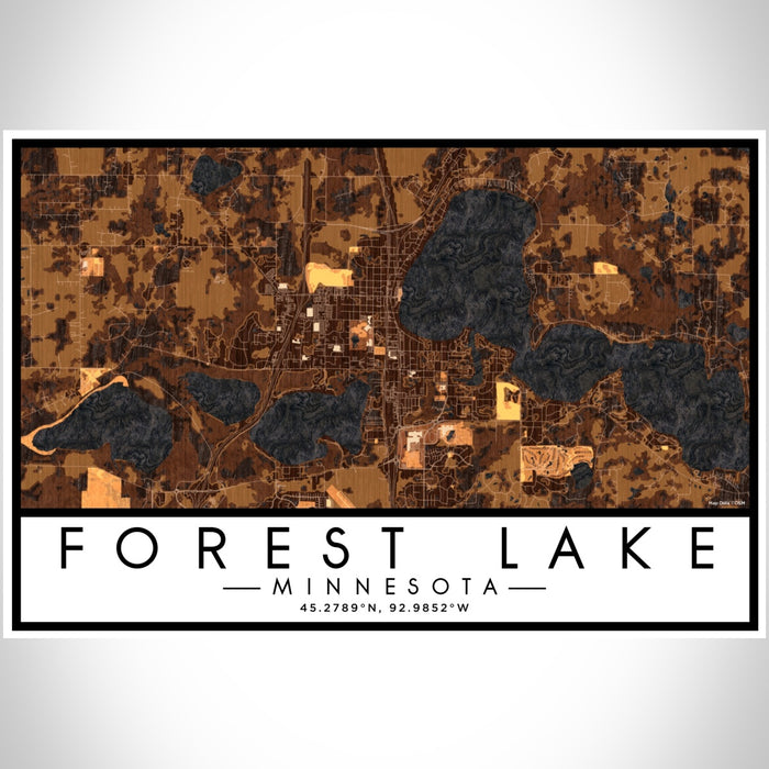 Forest Lake Minnesota Map Print Landscape Orientation in Ember Style With Shaded Background