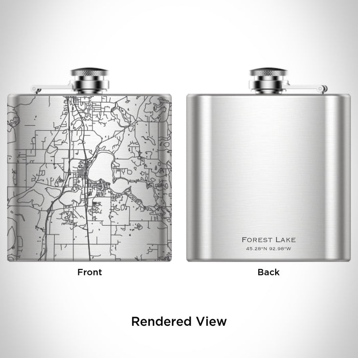 Rendered View of Forest Lake Minnesota Map Engraving on 6oz Stainless Steel Flask