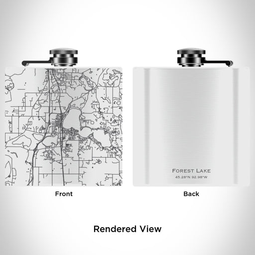 Rendered View of Forest Lake Minnesota Map Engraving on 6oz Stainless Steel Flask in White